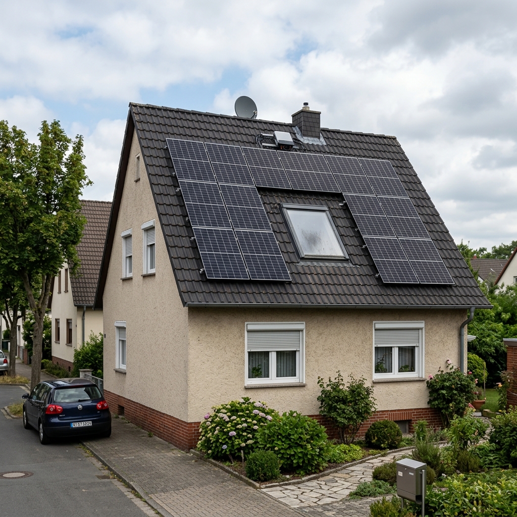 Modernes Einfamilienhaus mit Photovoltaikanlage und Dachfenster